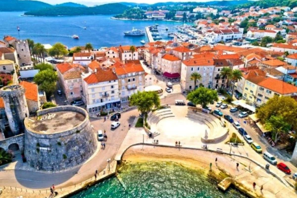 Korcula Kroatien Luft Aufnahme der Stadt