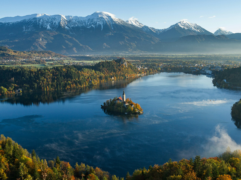 Blick auf den Bleder See, Slowenien