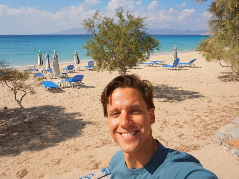 Reisender am Strand auf Naxos