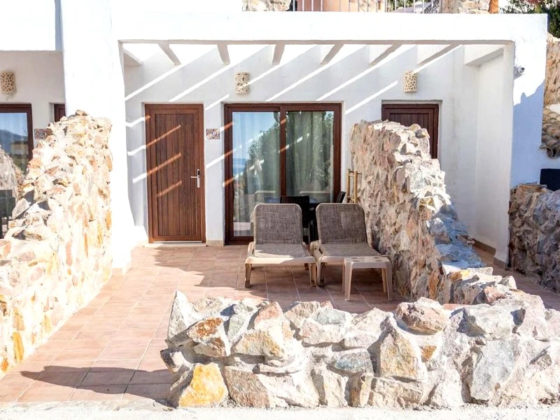 Terrasse der Unterkunft an der Costa de la Luz, Spanien