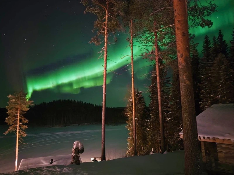 Nordlichter über Paljakka in Finnland, südlich von Lappland