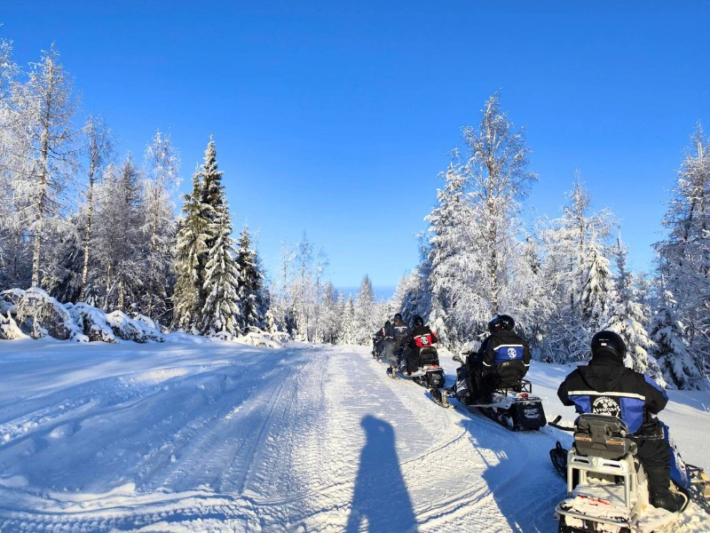 Schneemobiltour bei Paljakka in Finnland, südlich von Lappland