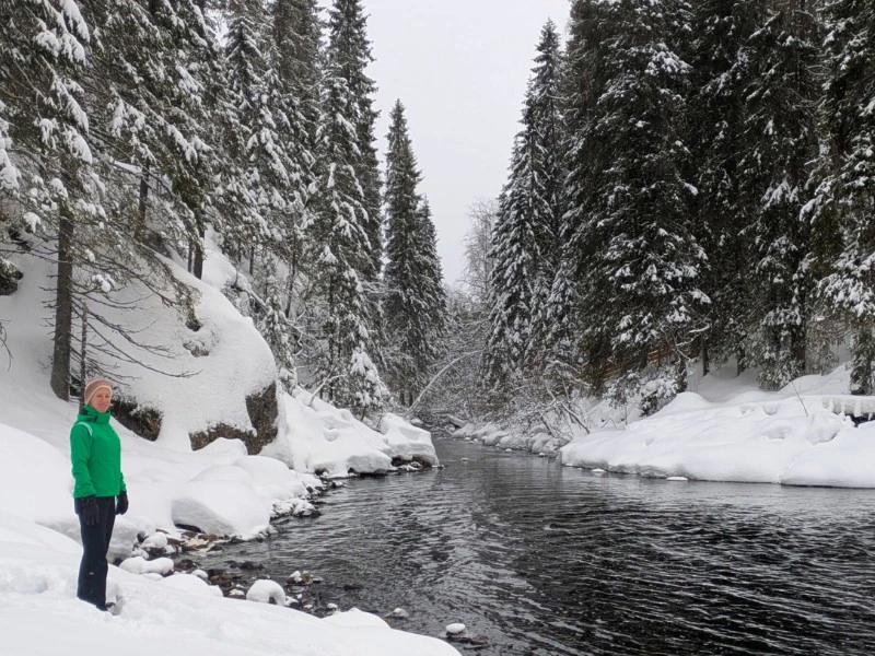 Winterliche Wanderung bei Paljakka in Finnland, südlich von Lappland