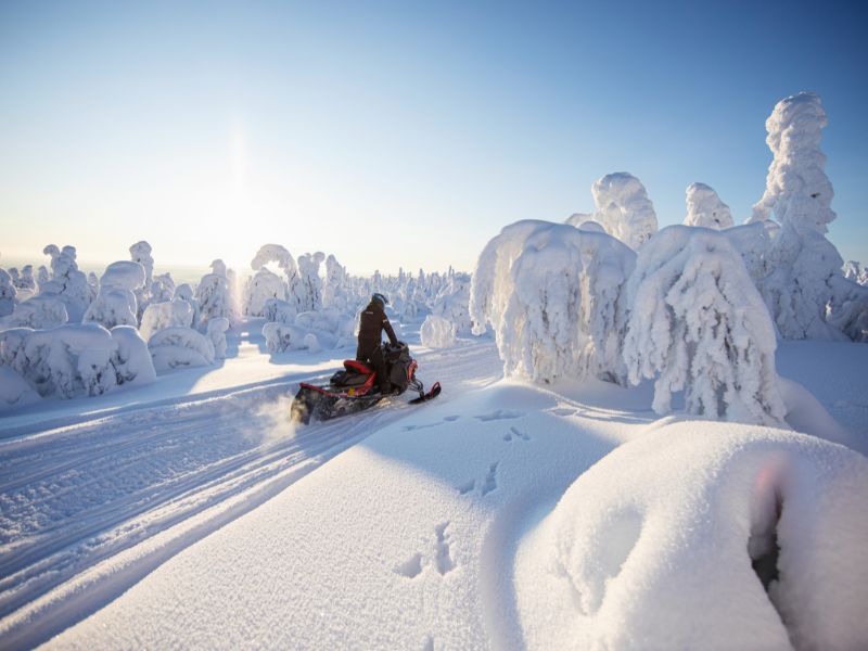 Schneemobiltour durch die Landschaft bei Ruka