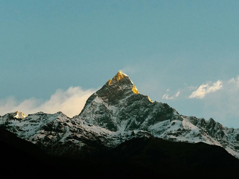 Ausblick auf den Machhapuchhre im Annapurna Gebirgen in Nepal