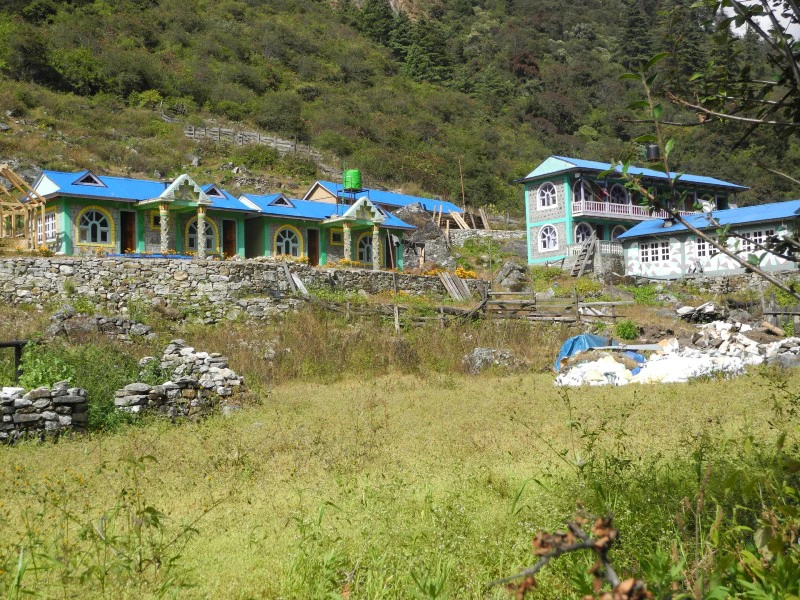 Lodge im GrĂĽnen beim Manaslu Circuit Trek, Nepal