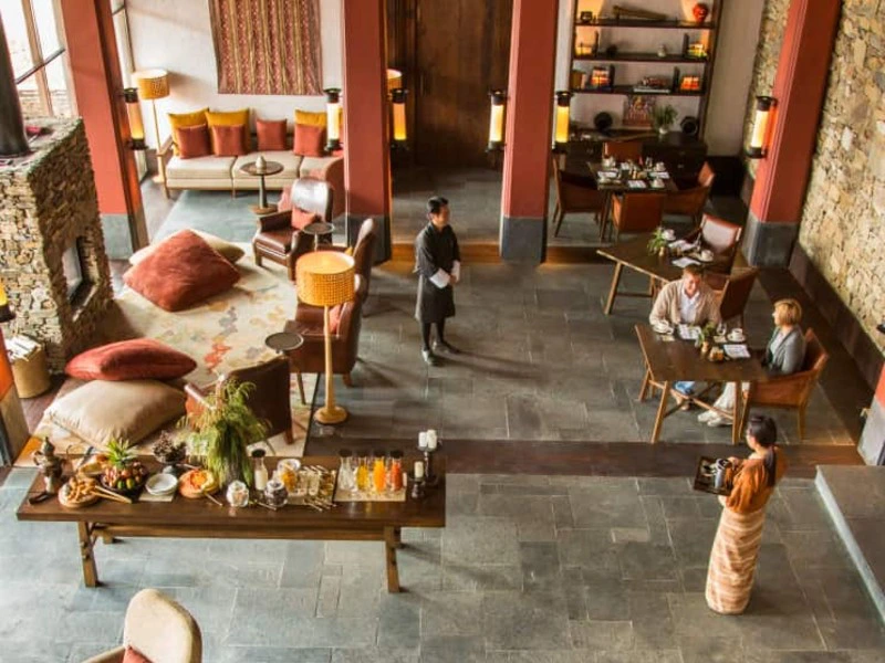 Restaurant im stilvollen Hotel in Gangtey, Bhutan