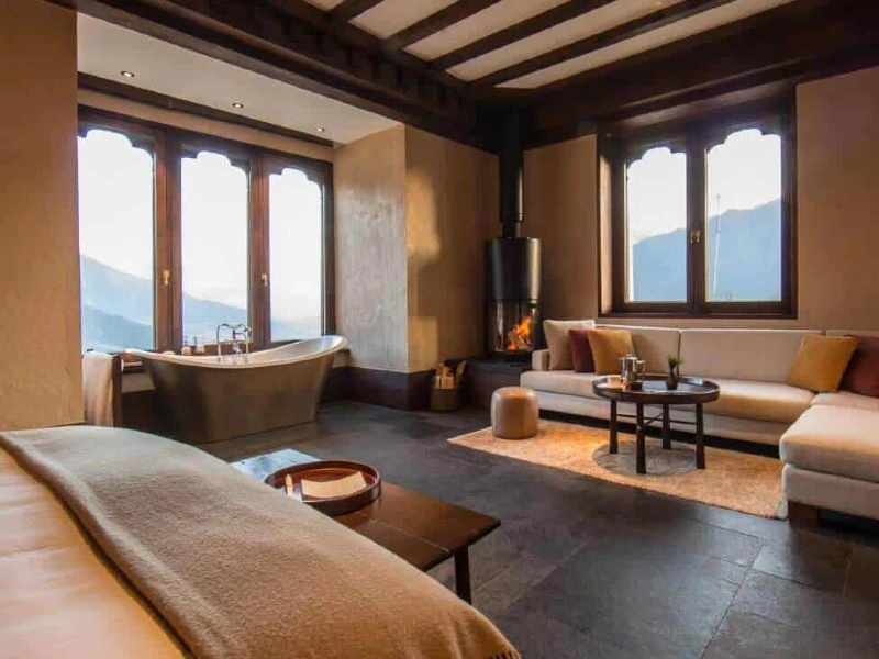 Zimmer im stilvollen Hotel in Gangtey, Bhutan