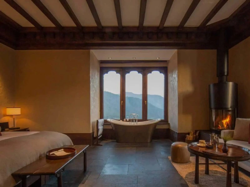 Zimmer im stilvollen Hotel in Gangtey, Bhutan