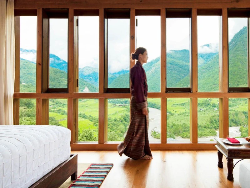 Zimmer im stilvollen Hotel in Punakha, Bhutan