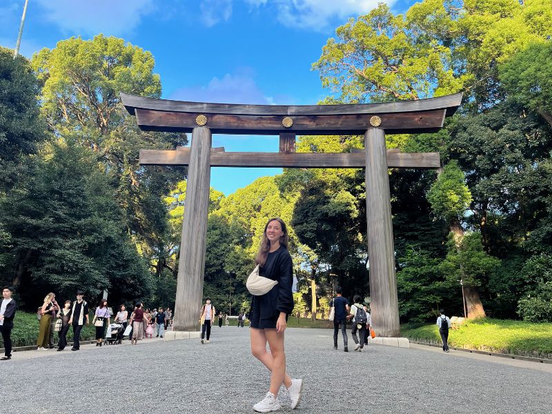 Reisende am Meji Shrein in Tokio