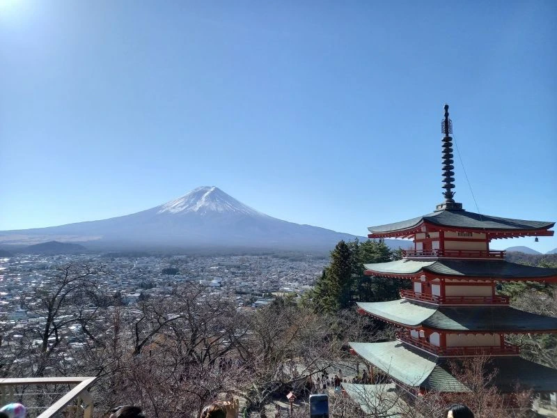 Blick auf den Mount Fuji, Chureito Pagoda, Kawaguchiko