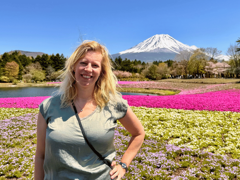 Reisende vor dem Mount Fuji