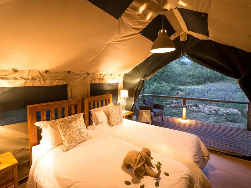 Zelt der Lodge Hoedspruit Südafrika