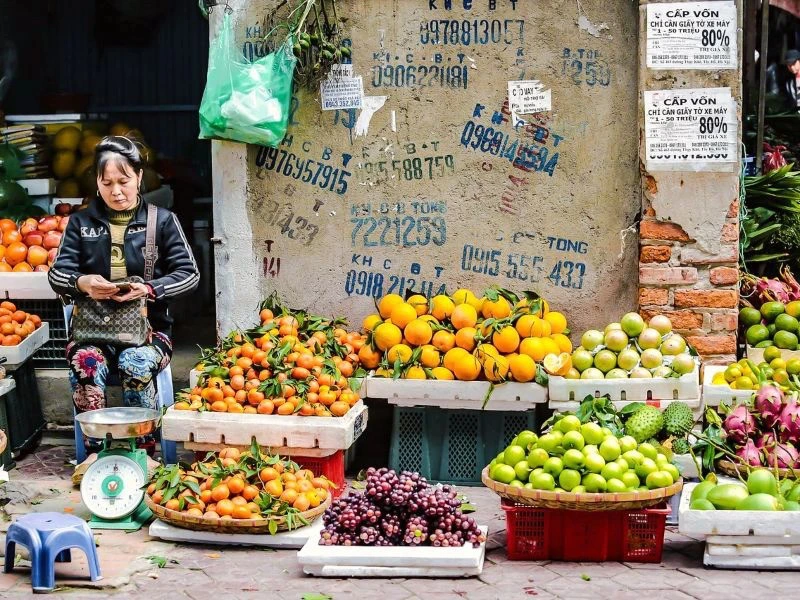 Obststand auf der Straße von Hanoi, Vietnam