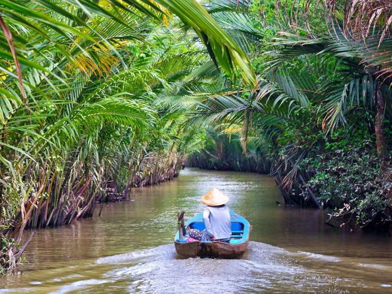 Bootsfahrt auf dem Mekong im Mekong Delta im Süden von Vietnam