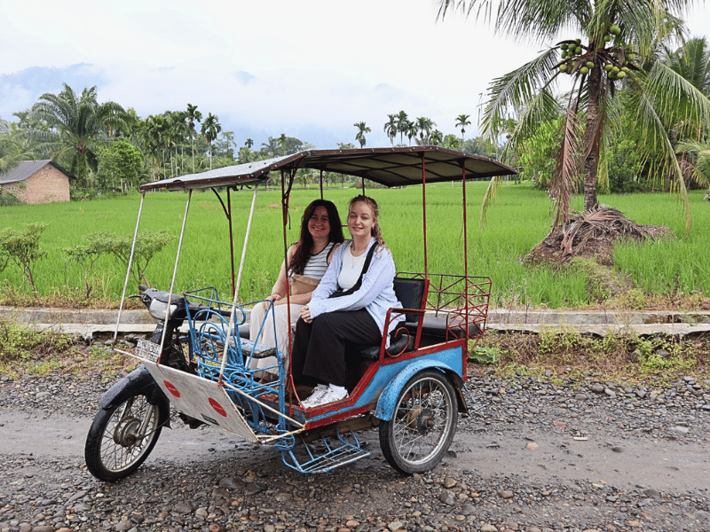 Touristinnen in einem Becak in Indonesien