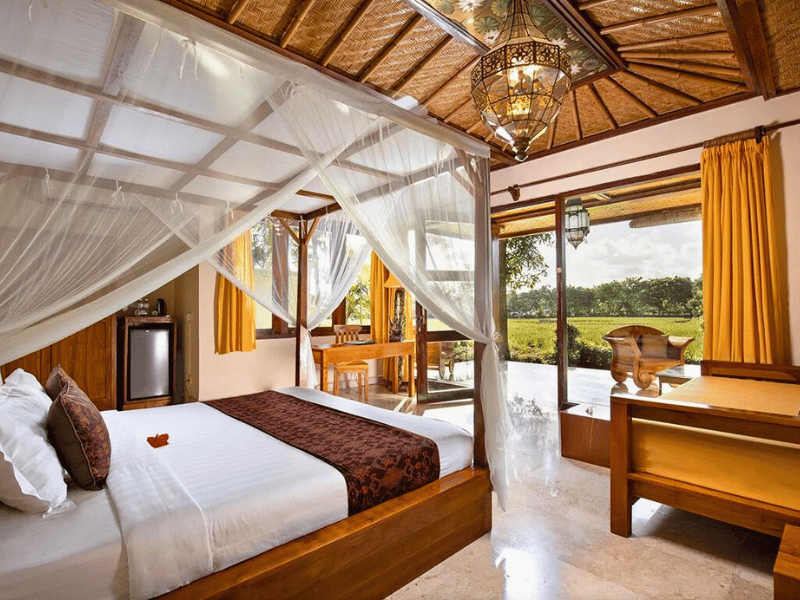 Doppelzimmer am Reisfeld in Ubud auf Bali