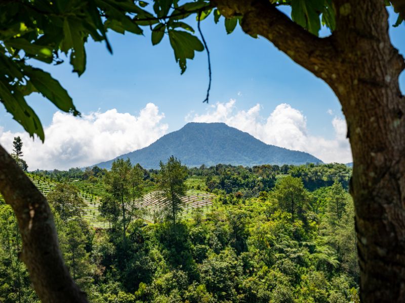 Blick auf den Vulkan bei Berastagi in Indonesien