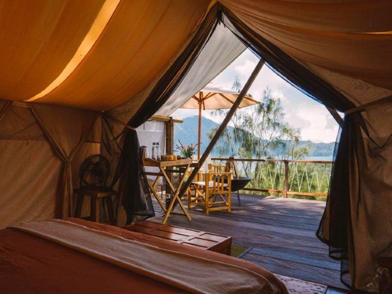 Ausblick aus dem Glampingzelt in Kintamani auf Bali