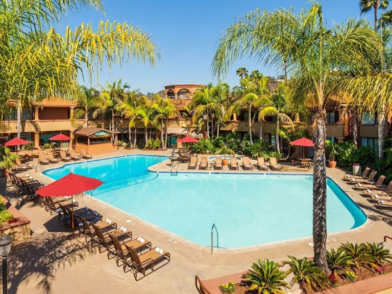 Poolanlage unter Palmen in San Diego