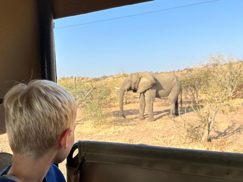 Junge auf Safari in Südafrika