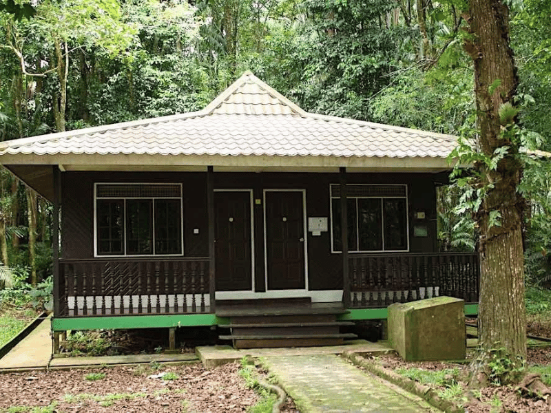 Hölzerne Bungalows im Bako Nationalpark, Borneo