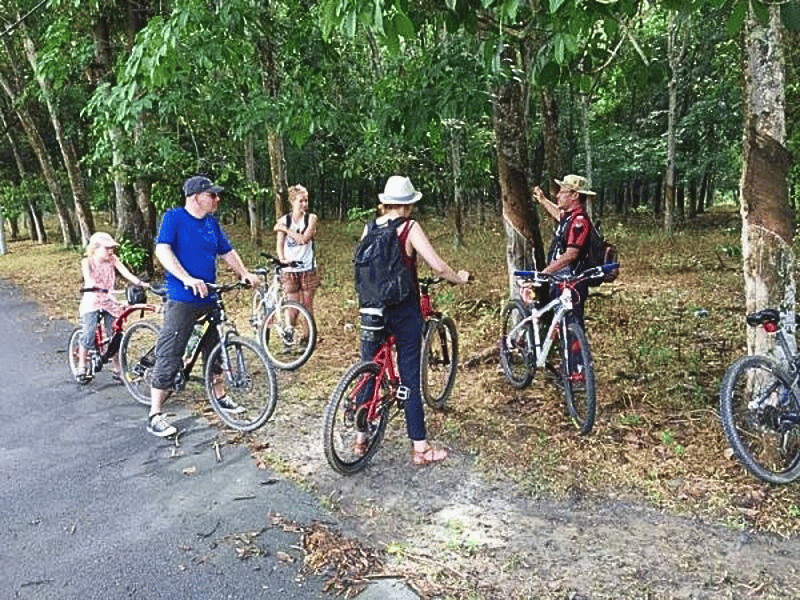 Gruppe bei einer Fahrradtour auf Borneo