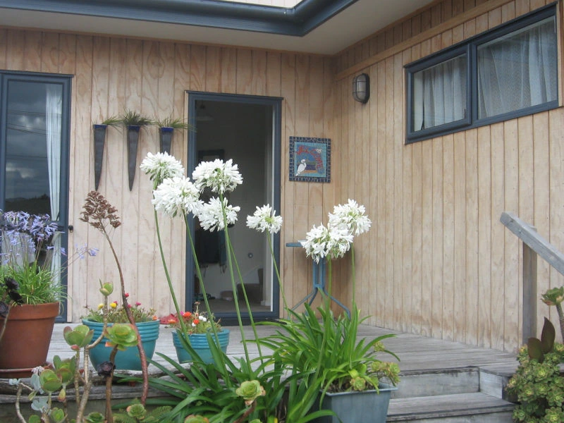 Außenansicht und Eingang des B&B, Coromandel, Neuseeland