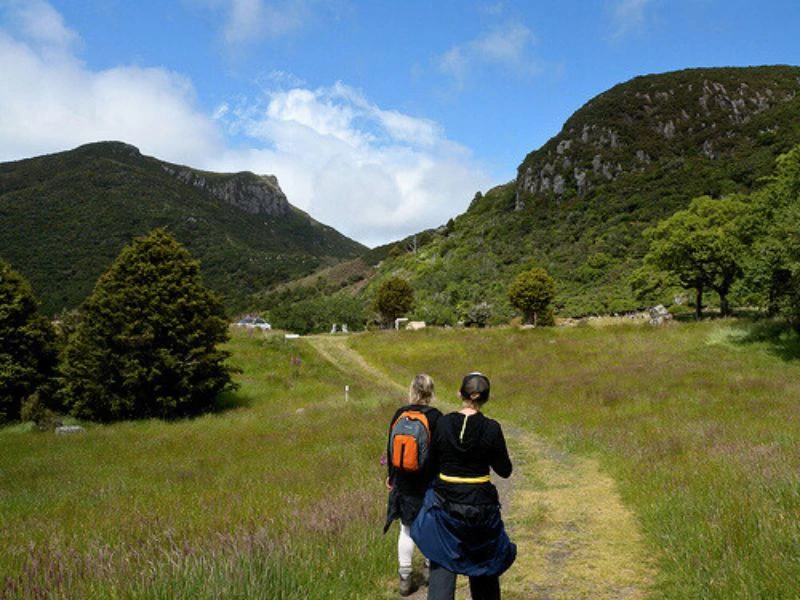 Personen wandern in Akaroa in Neuseeland