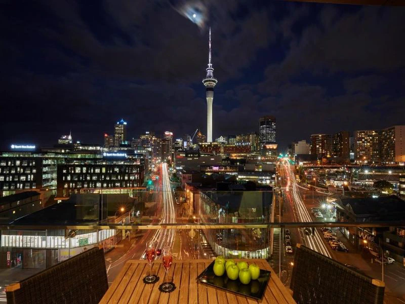 Ausblick auf Auckland vom Balkon, Neuseeland