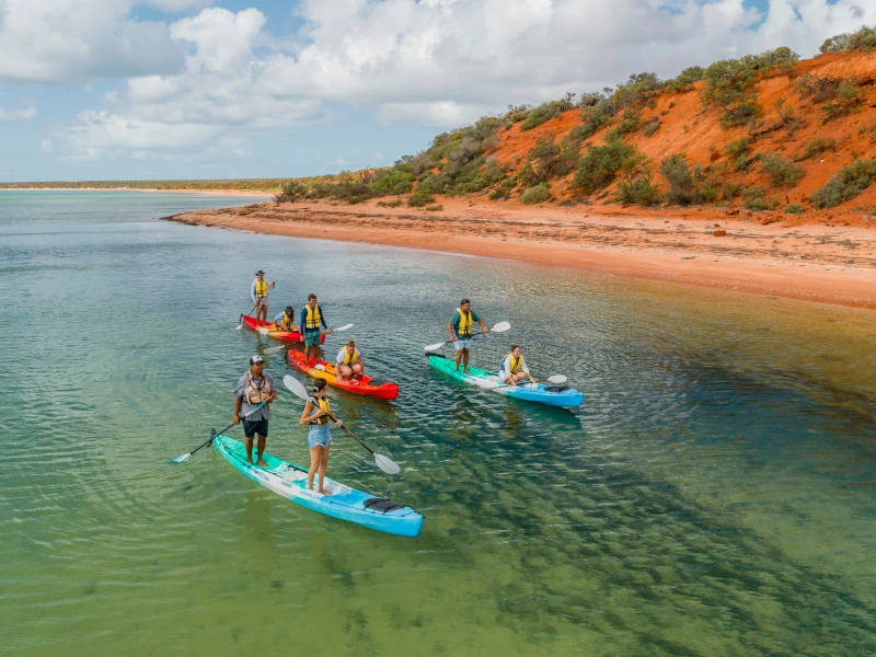 Kajakfahren vor den roten Felsen im Francois Peron Nationalpark