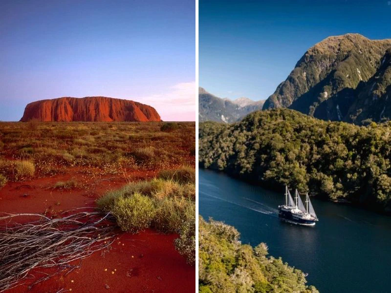 Der Uluru in Australien und der Doubtful Sound in Neuseeland