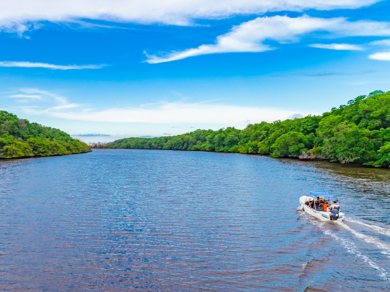 Boot mit Reisenden im Parnaíba Delta, brasilien