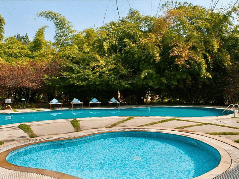 Pool der komfortablen Unterkunft im Corbett Nationalpark, Indien