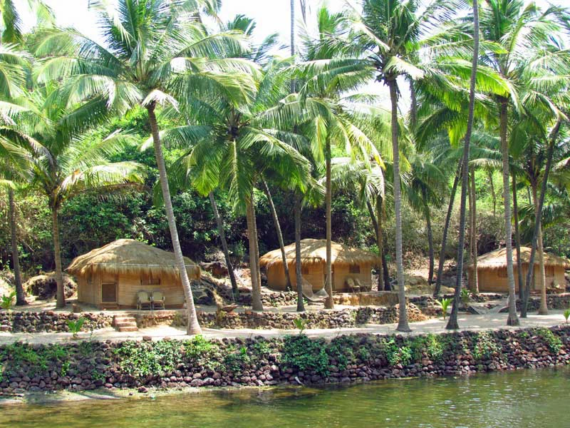 Bungalows unter Palmen in Goa