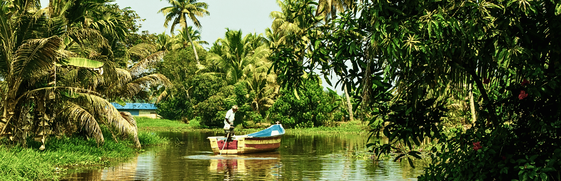 Einheimischer auf einem Ruderboot in den Backwaters in Indien
