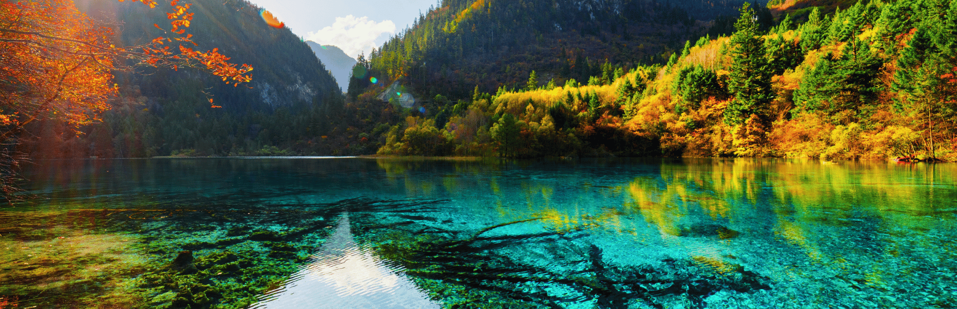 Glitzernder See im Jiuzhaigou Nationalpark