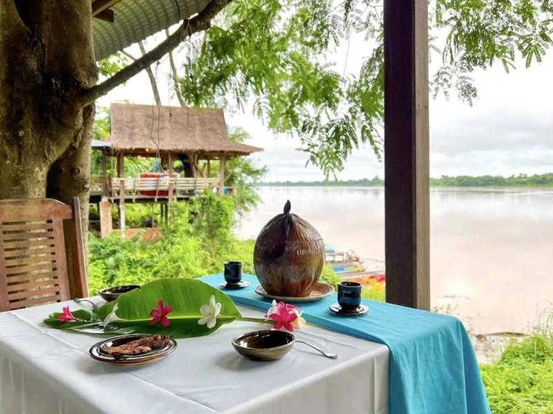 Blick auf dem Mekong vom Hotel in Stung Treng, Kambodscha
