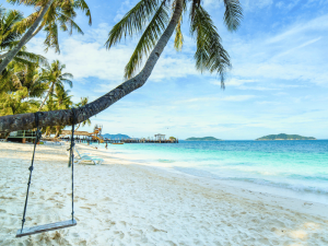 Strand und Palme mit Schaukel auf Rawa Island, Malaysia