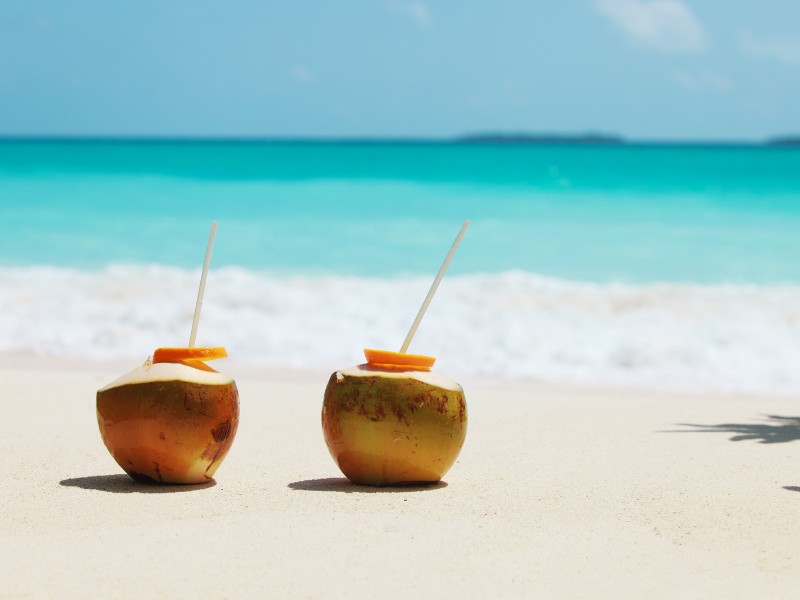 Kokonüsse am Strand von den Gili Inseln in Indonesien