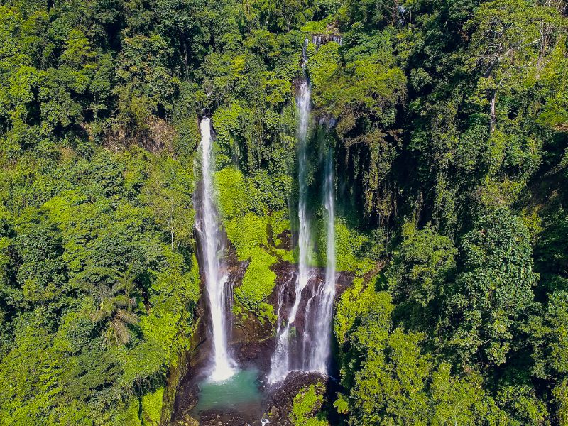 Hohe Wasserfälle in der grünen Natur bei Lovina