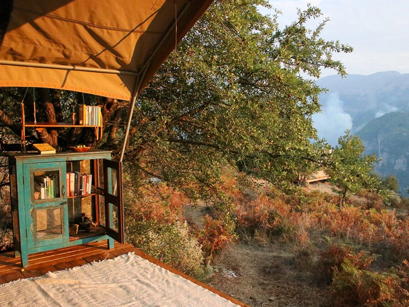 Bucherregal beim Glamping Zelt