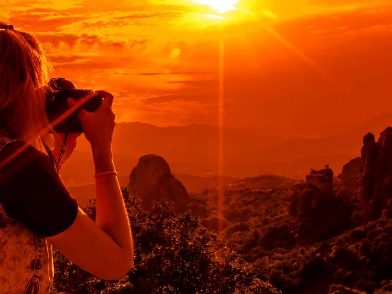 Meteora bei Sonneuntergang