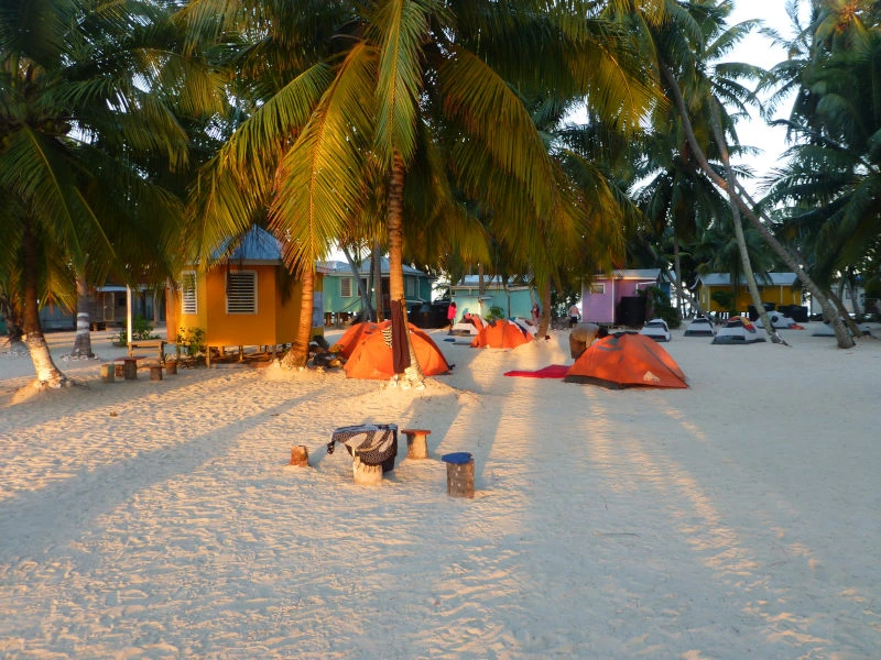Zeltplatz unter Palmen auf einer Insel