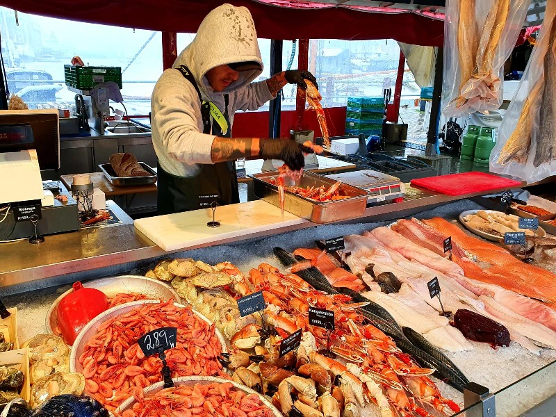 Fischmarkt bei Bergen in Norwegen