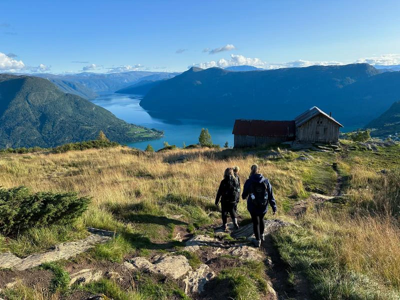 Wandern mit Blick auf den Fjord, Reise durch Norwegen und Schweden