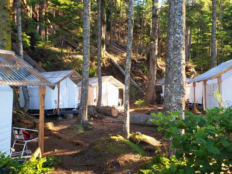 Zelte im Orca Camp an der Johnstone Strait, Kanada