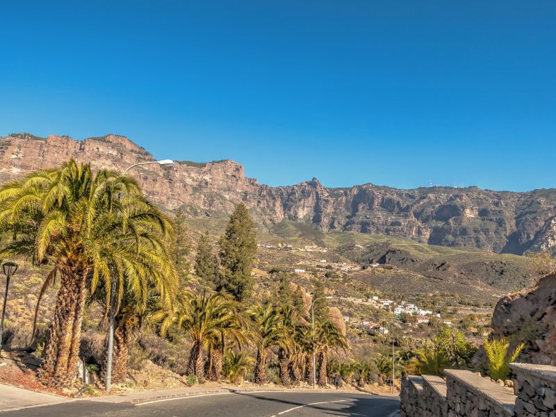 Kanaren Lanzarote San Bartolome Aussicht von der StraĂźe auf das Gebirge