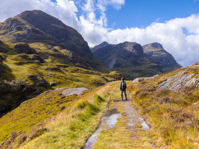 Wanderer vor Berglandschaft